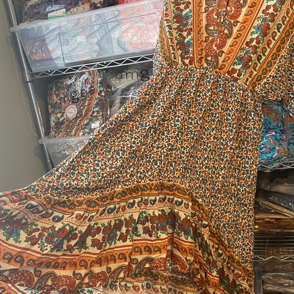 💼S Last One 🏜Sunset Boho Tile Flower Dress New - Picture 8 of 12